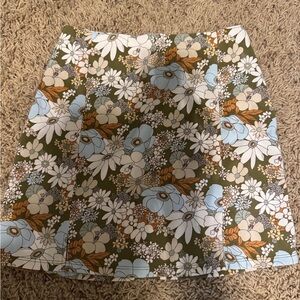 Altar'd State Olive Mini Skirt with Light Blue, Cream & Tan Floral Print